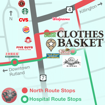 Map showing location of Durgin's Clothes Basket in reference to groceries, pharmacies, restaurants, and more.